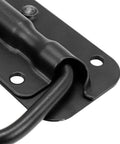 Close-up of spring loaded pull handle for tool boxes and trunks, surface mounted, black with 13mm PVC grip, robust design.