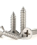 Top Shelf 304 Stainless Steel Number 12 X 1-1/2 Flat Head Sheet Metal And Wood Screws, 50 Pack displayed with flat heads.