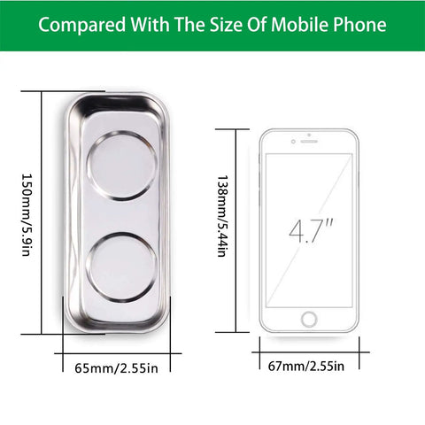10 Piece Magnetic Tray Set For Tools And Tiny Parts, stainless steel tray size comparison with mobile phone 5.9 inch