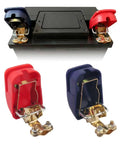 Smart Copper Battery Clamps With Quick Release No Fuss On Off For A Secure Connection Water And Dust Resistant Car Battery Clamps Universal Fit Durable Car Accessories Easy Install, showing red and blue clamps and connections