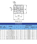 Front view diagram of STAUFF 33.7 mm OD polypropylene pipe clamp, SS316 top base and metric bolts, with dimensions.