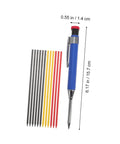 Solid Grip Mechanical Carpenter Pencil Set With Interchangeable Refills Featuring Wide Mouth Deep Hole Marker Heavy Duty Woodworking Gear For Framers Inspectors And Tradesmen Tight Fit Build Job Site Ready with blue pencil and assorted color refills.