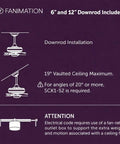 Fanimation Spitfire 84 In Ceiling Fan installation guide with 6 and 12 inch downrod for vaulted ceilings.