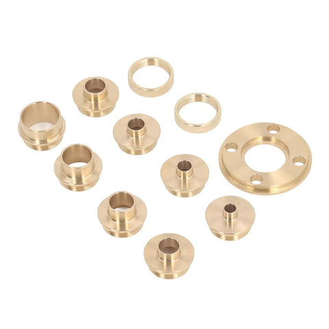 Heavy Duty Brass Router Template Guide Kit featuring precision alignment bushings in various sizes for woodworking trimming.