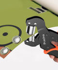 Heavy Duty Pro Grade Grommet Tool Kit Three Eighths Inch With Detachable Head Eyelet Pliers and silver grommets on fabric tarp