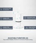 Cold Rolled Steel Adjustable Cabinet Leg For Leveling Base Units On Uneven Floors, 4.72 Inch Support With White Baked-On Finish, diagram
