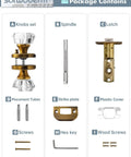 Package contents of Chic Antique Brass Crystal Door Knob With Privacy Lock For Bedroom And Bathroom, including components