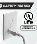 10 Foot 3 Prong Computer Power Cord C13 To NEMA 5-15P IEC 320 White plugged into wall socket