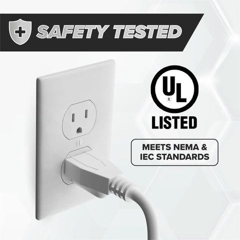 10 Foot 3 Prong Computer Power Cord C13 To NEMA 5-15P IEC 320 White plugged into wall socket