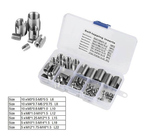 50 pcs quick thread inserts with storage case M3 self tapping thread inserts stainless steel inner thread reinforcement set