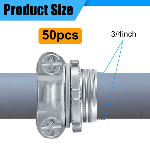 Side view of Bulk 50 Pack Three Quarter Inch Cable Connectors Clamp Type Conduit Clamp For Electrical Wires in silver zinc alloy
