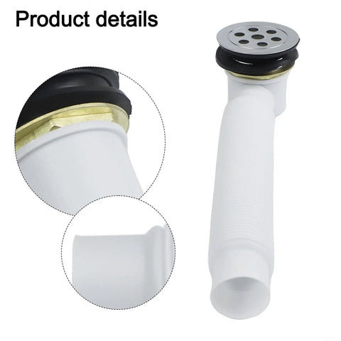 7-Hole Bathtub Drain Pipe Zinc Alloy ABS White(Drainer + Pipe) with detailed view of drainage connector and smooth pipe design.