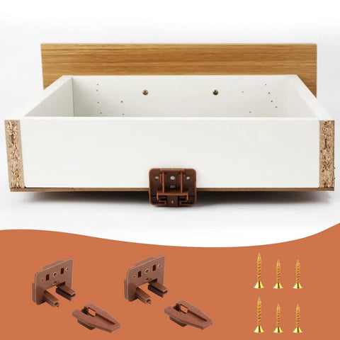 Brown Plastic Drawer Track Guide Repair Kit For Center Mount Drawers To Run Dang Smooth Quick Replacement Slides With Mounting Screws For Dressers And Nightstands, showing drawer and repair pieces.