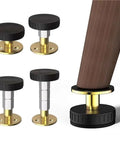 Adjustable Furniture Feet Set, 12 Pcs Threaded Legs for Beds, sofas, cabinets, and tables shown with close-up of stabilizers.