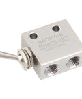 Front view of hand operated pneumatic knob switch valve three port two position normally closed with one eighth inch thread