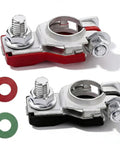 Heavy Duty Car Battery Terminal Connectors With Anti Corrosion Washers Galvanized Iron Beat The Rust Rock Solid Wiring Harness with red and black covers.