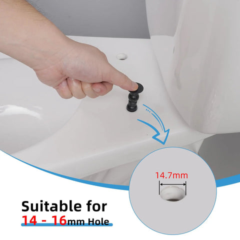Universal Toilet Seat Hinges With Expanding Rubber Top Nuts and Stainless Steel Gaskets for Blind Hole Mounting shown being installed.