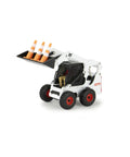 One Thirty Two Scale Die Cast Skid Steer And Pickup Truck Construction Toy Set with Skid Steer Bucket Holding Three Cones