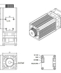 Front view of LASER TREE laser engraver module, 4000mW, 450nm, adjustable focal, with cooling fins