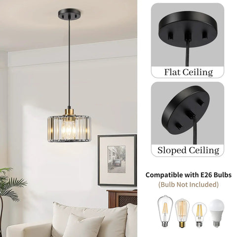 Total Glow Up Modern Crystal Pendant Lights For Kitchen Island In Sleek Black And Gold Height Adjustable Hanging Chandelier For Dining Room Decor over couch.