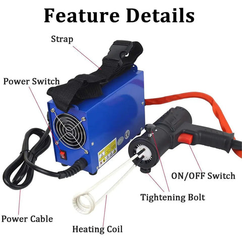 Portable 1500W Electromagnetic Induction Heater For No Sweat Nut Bolt Bearing Removal Flameless tool with power and heating features.