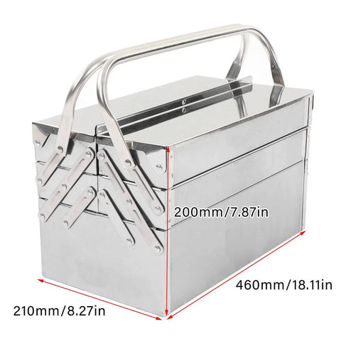 Metal Cantilever Tool Box With Five Trays And Three Layer Folding Design In Stainless Steel For Auto Maintenance Organizer