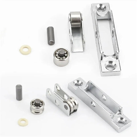 Heavy Duty Zinc Alloy Push Pull Window Pulley With Dual Wheel Assembly components, including rollers and brackets for sliding doors.