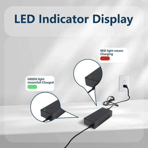 54.6V 1.5A UL Certified Electric Scooter And E Bike Charger with LED indicator display showing red and green lights