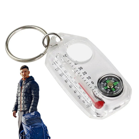 Rugged Portable Compass Keychain For Outdoors with thermometer and compass for backpacking hiking camping durable ABS construction