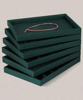 Top Tier PU Leather Jewelry Display Tray Featuring Twenty Four Secure Grid Slots For Rings Earrings And Brooches stacked with a necklace.