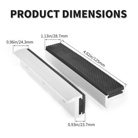 Heavy Duty 5 Inch Aluminum Alloy Bench Vise Jaw Pads With Strong Magnetic Rubber Guards For Gritty Wood Or Metal Jobs Built Tough As Nails Straight Up Reliable Everyday, product dimensions displayed.