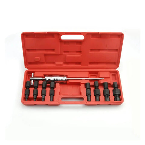 Nine Piece Heavy Duty Inner Bearing Sliding Hammer Puller Tool Kit Has Smart Drawer Storage Fits Mechanics And Car Guys Who Love Keeping It Clean While Ripping Out Stubborn Parts To Keep The Ride Running Like a Dream Every Day. red case