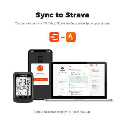 Syncing GPS Bike Computer With Wireless Connectivity, ANT+ And Bluetooth with laptop and phone to Strava