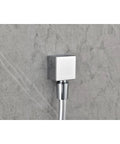 Wall Mounted Waterfall Rain Shower System with 3 Body Sprays & Handheld chrome wall connector with hose on gray marble.