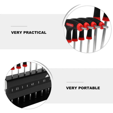 T-Handle Hex Key Wrench Set Of 10 Pieces With Ball-End Design And Storage Bracket For Precise Car Auto Bike Diy Repair Work, Durable Metric Hand Tool Kit That Slips Right Into Tight Spots Like A Charm., 10-piece metric set with 4.5mm, 5mm, 5.5mm keys and storage bracket
