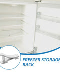 Open freezer with heavy duty refrigerator shelf clips and aluminum bracket set 10 pack space saving silver shelf supports.