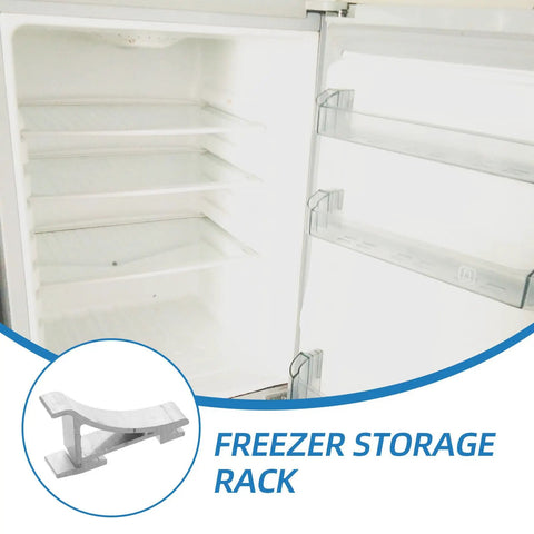 Open freezer with heavy duty refrigerator shelf clips and aluminum bracket set 10 pack space saving silver shelf supports.