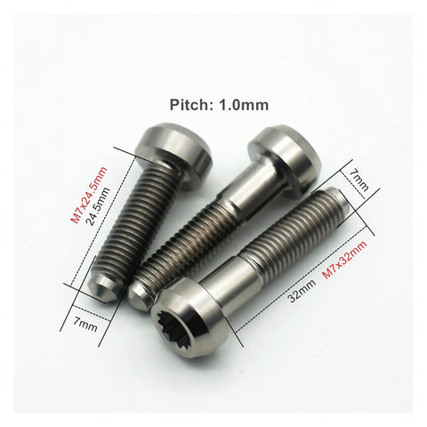 Premium 6Al4V Grade 5 Titanium Wheel Lug Bolts M7x32mm showing dimensions and design for seamless fit with custom auto builds.