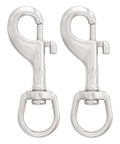 Pair of 3.5-inch stainless steel swivel eye bolt snap hooks, front view