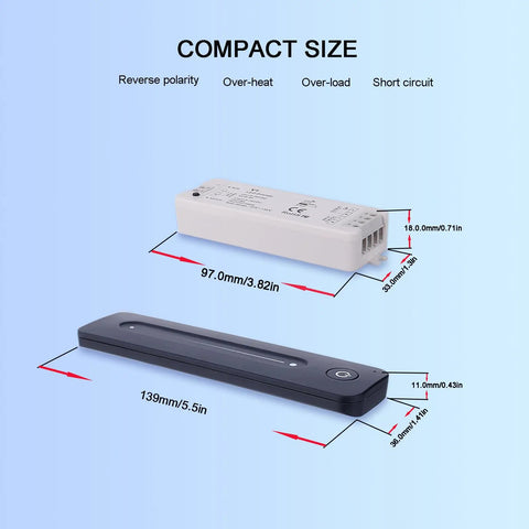 Compact Led Dimmer Switch With Remote For 5-36V Single Color Led Tape Brightness Control Magnetic Wall Mount RF Wireless 2.4GHz