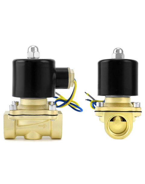Three Quarters Inch Brass Solenoid Valve With Seals, 12V DC, Normally Closed, Fast Response For Air And Fuel Control, front and top view