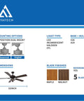 52 Inch Indoor Ceiling Fan With Light And Remote Control In Oil Rubbed Bronze With Clear Glass Farmhouse Style Reversible Blades And Motor 110V ETL Listed For Living Room Dining Room Bedroom Basement Kitchen dimensions and features.