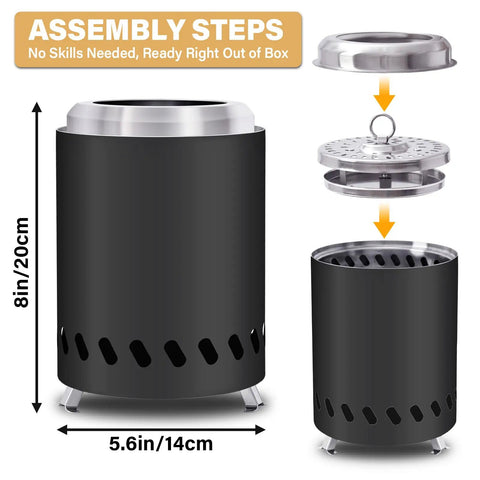 Smokeless Tabletop Fire Pit For Outdoor Use Portable Mini Stove With Carry Bag Fueled By Pellets Or Wood Stainless Steel Black assembly instructions