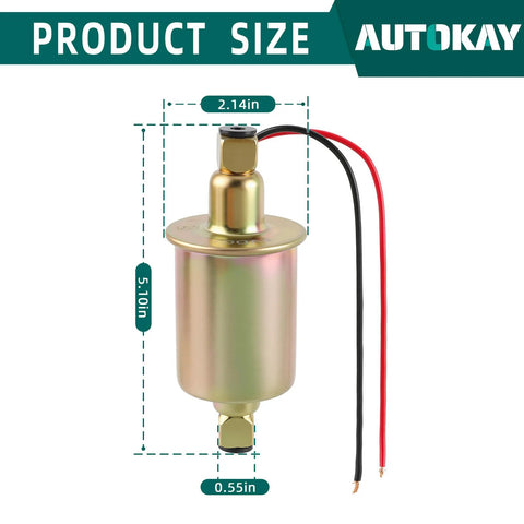 Universal 6 Volt Inline Electric Fuel Pump With Installation Kit 5-8 PSI Five Sixteenth Inch Inlet And Outlet Plug And Play