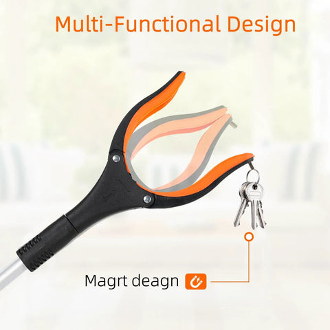 Two Pack 32 Inch Foldable Lightweight Grabber Reacher Tool For Elderly With 360 Degree Rotating Head And Wide Jaw For Trash Pickup And Easy Reach Orange