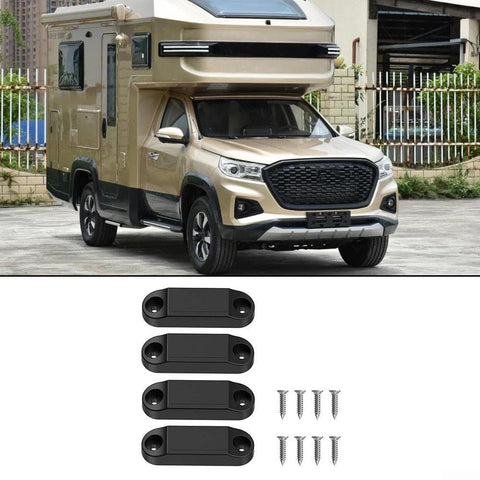 RV Baggage Door Holder Latch Keep Doors Open 4 Pack For Camper Travel Trailer Fifth Wheel with screws, shown in black.