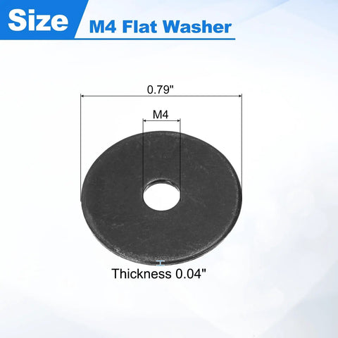 M4 Fender Washers Black Oxide Carbon Steel Flat Gaskets For Screws Bolts 100 Piece Pack size 0.79 inch and thickness 0.04 inch