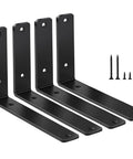 Four Pack L Shaped Shelf Brackets 6 Inch Long by 4 Inch High by 1.5 Inch Wide 5mm Thick Matte Black Iron Heavy Duty Shelf Supports