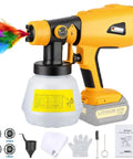 Badass Cordless Hvlp Paint Sprayer Designed For 20 Volt Max Packs Electric Spray Gun with colorful spray and detachable nozzle.