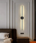 DFEDHF Minimalist Black Linear Wall Sconce - Slim LED Stick Light Fixture for Indoor Use, modern long strip mounted in a bedroom.